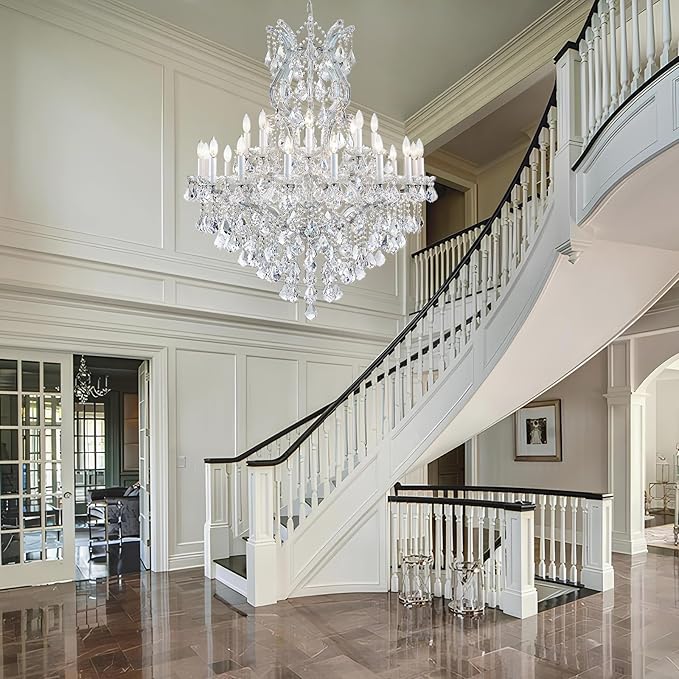 Large Crystal Chandeliers Light Fixture - 24 Lights High Ceiling Hanging Chandelier 2 Layers Maria Theresa Crystal Light Luxury Chandelier for Entryway, Staircase,Living Dining Room