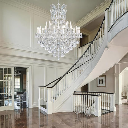 Large Crystal Chandeliers Light Fixture - 24 Lights High Ceiling Hanging Chandelier 2 Layers Maria Theresa Crystal Light Luxury Chandelier for Entryway, Staircase,Living Dining Room