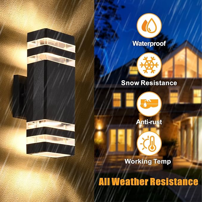DASTOR Modern Outdoor Wall Light, Black Outdoor Light Fixture Wall Mount, Body in Aluminum Exterior Lights for House, Up and Down Lights Outdoor Sconces Wall Lighting for Porch Patio Garage