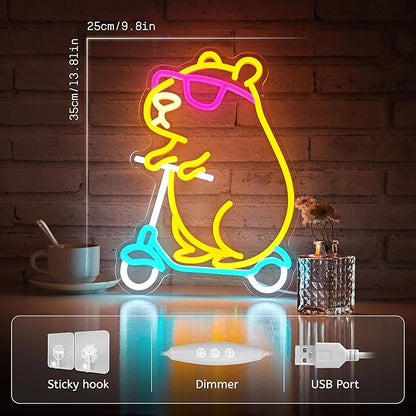 Capybara Neon Sign Animal Shape Led Capybara Neon Light for Wall Decor Dimmable Led Light Neon Sign for Children's Room Party Decor Birthday Gift for Kids