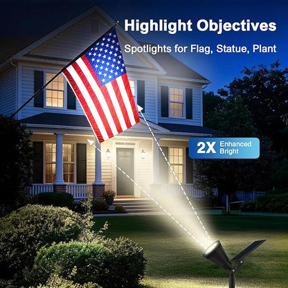 Solar Lights Outdoor Waterproof IP65, Cool White Light, 2 Lighting Modes, Solar Spotlights for Yard Garden Solar Spot Lights for Flag Landscape Auto On/Off-6 Pack