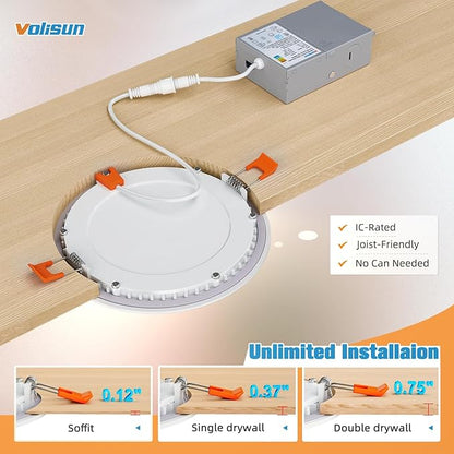 VOLISUN 24 Pack 6 inch Recessed Lighting, 5CCT Ultra-Thin LED Recessed Light with Junction Box, 2700K-5000K Selectable, 1080Lumen Dimmable Canless Wafer Downlight, LED Ceiling Light ETL Certificated