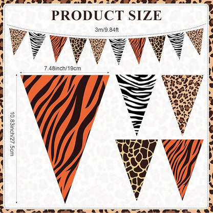 HESTYA 5 Pieces 49 Feet Safari Party Pennant Banner Jungle Party Decorations Wild Animal Triangle Flags Bunting Banners for Safari Jungle Zoo Birthday Wild One Decorations Supplies