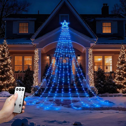 Star String Lights, 350 LED Tree Waterfall Fairy Lights, Outdoor Waterproof Christmas Decoration Lights with Remote, 16FT X 9 Hanging LED Lamp for Garden Yard Wedding Birthday Festival, Ocean Blue