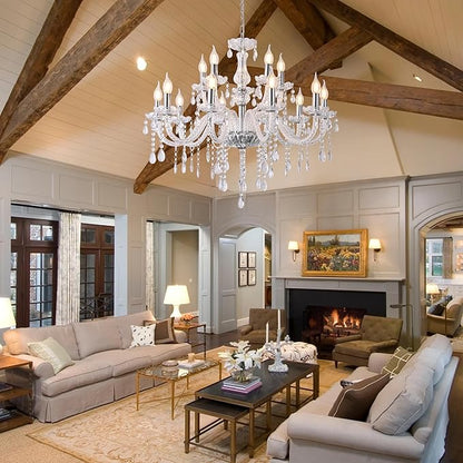 YYSHCHEN Clear Large Crystal Chandelier,15 Lights Large Chandelier for Dining Room, Living Room,Bedroom,Hallway,Entry Way 30.7"