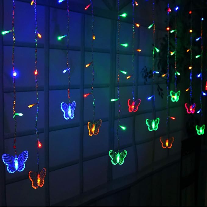 Butterfly Curtain Lights, 13ft 96 LED USB Window Fairy Lights 16 Butterflies 8 Modes Firefly Twinkle Timer String Lights with Remote for Room Bedroom Wall Ceiling Party Wedding Christmas