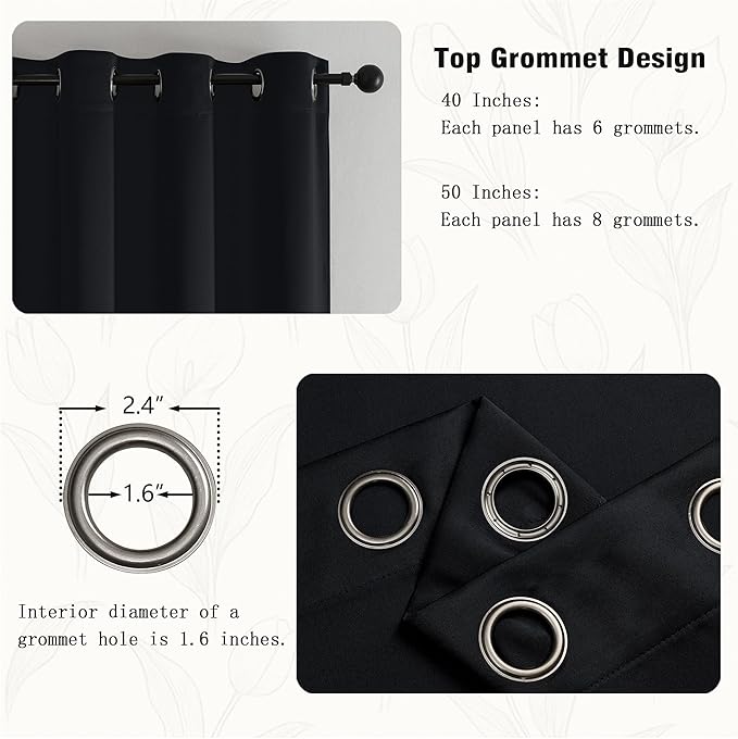 Simplebrand Halloween Black Window Valance for Kitchen 14 Inches Long 2 Panels Set, Blackout Valance Curtains for Living Room, Grommet Short Privacy Kitchen Curtains for Bedroom Kids Room, 40" Wx14 L