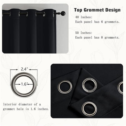 Simplebrand Halloween Black Window Valance for Kitchen 14 Inches Long 2 Panels Set, Blackout Valance Curtains for Living Room, Grommet Short Privacy Kitchen Curtains for Bedroom Kids Room, 40" Wx14 L