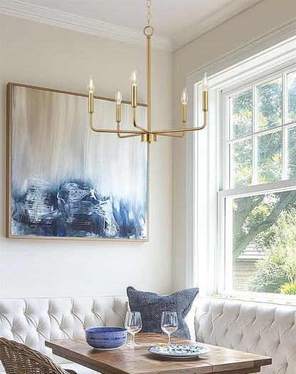 Kira Home Camille 22" Modern 5-Light Gold Chandelier, Minimalist Candle-Style Gold Hanging Fixture, Warm Brass Finish
