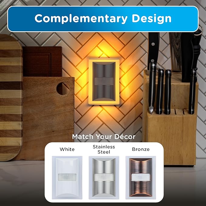 Enbrighten SleepLite LED Night Light Motion Sensor Nightlight Dusk to Dawn Amber Lights Ambient Lighting Room Decor for Bedroom Baby Nursery Bathroom Brushed Nickel