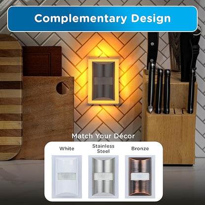 Enbrighten SleepLite LED Night Light Motion Sensor Nightlight Dusk to Dawn Amber Lights Ambient Lighting Room Decor for Bedroom Baby Nursery Bathroom Brushed Nickel