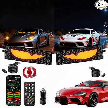 Devil's Eye 2-Pack:5800 Lux High-Brightness13.7x4.01in Programmable ojos led para carro Windshield Display for Sedans, SUVs & Medium Trucks - USB-Powered LED Matrix Panel, Remote/App Control