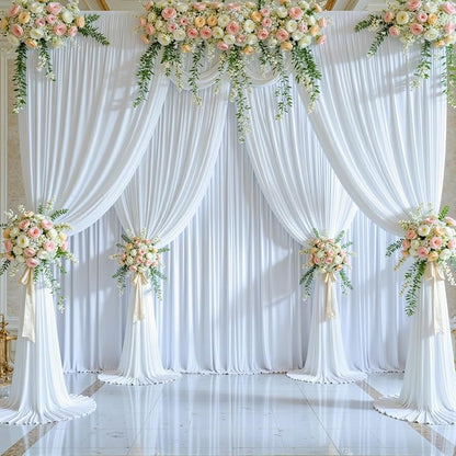 20ft x 15ft White Wrinkle Free Backdrop Curtains for Wedding Party Backdrops Curtain Drapes Fabric Decorations Photo Back Drop Cloth for Baby Shower Photography Stage Reception