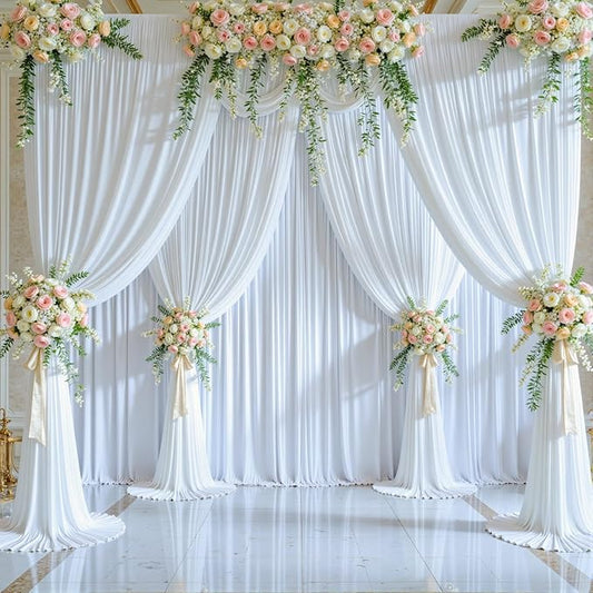 20ft x 15ft White Wrinkle Free Backdrop Curtains for Wedding Party Backdrops Curtain Drapes Fabric Decorations Photo Back Drop Cloth for Baby Shower Photography Stage Reception