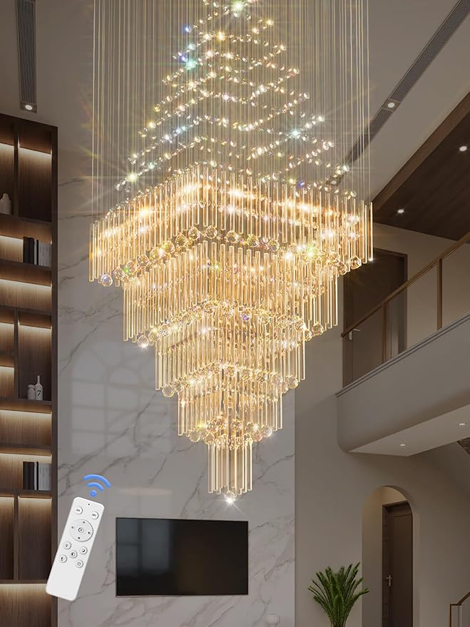 Flashing God D40''X H80'' High Ceiling Chandelier Crystal Raindrop Chandeliers Staircase Large Chandelier Villa Entrance Foyer Ceiling Light High Ceiling Pendant Light Fixture