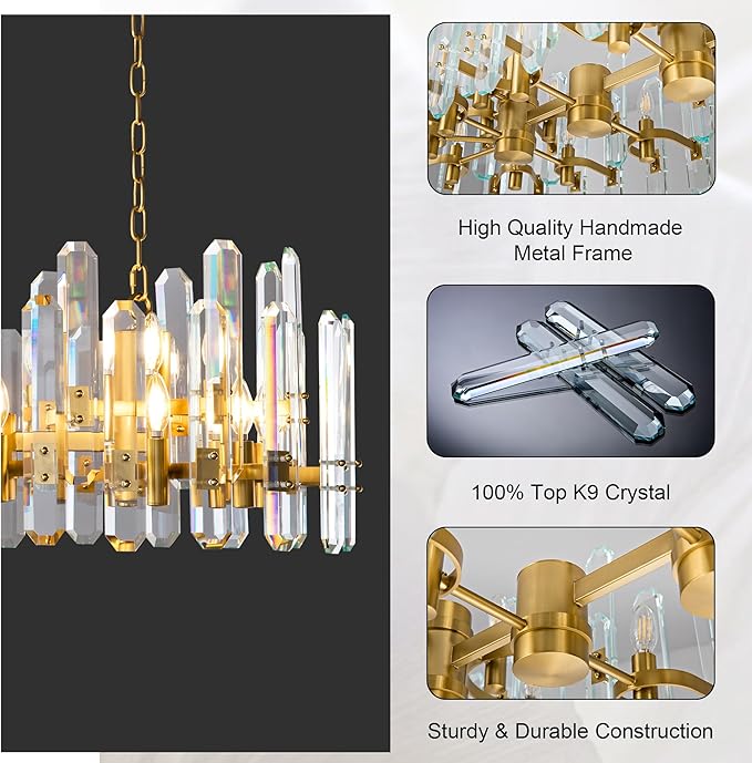 54" Rectangular Chandelier, 24-Light Gold Modern Crystal Chandelier for Dining Room, Kitchen Island, Living Room, Luxury K9 Crystal Adjustable Chain Chandelier Light Fixture