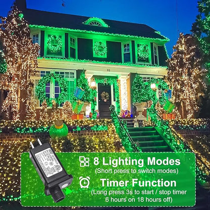Green String Lights for St Patrick's Day, 100FT 300 LED Christmas Lights Outdoor with 8 Modes, Waterproof Connectable Twinkle Fairy Lights Green Wire for Indoor House Patio Party Holiday Decorations