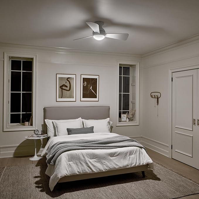 Kichler 330151MWH 44 Inch Sola Ceiling Fan LED, 3 Speed Wall Control Full Function, Matte White Finish with Matte White Blades