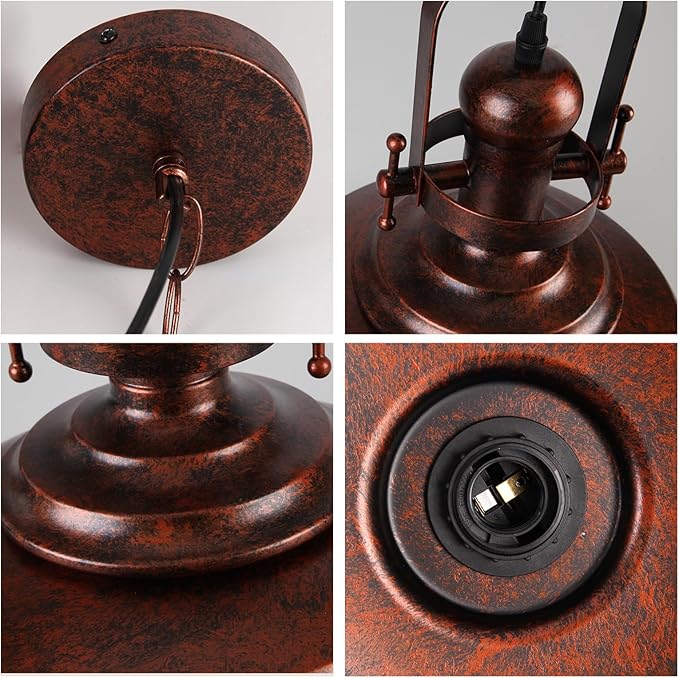 14" Copper Pendant Light, Farmhouse Industrial Vintage Hanging Light Fixture for Kitchen Island, Dining Room, Barn, Bar, Antique Red Bronze Finish