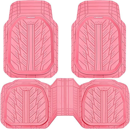 CAR PASS DeepDish Pink Floor Mats for Cars Full Set,Heavy Duty Rubber Car Mats 3-Piece,Universal Waterproof Trim-to Fit Automotive Floor Mats for Truck Van SUV, Durable All-Weather Car Mats (Pink)