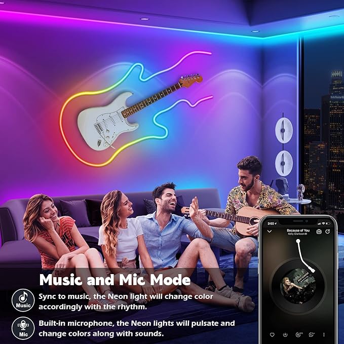 AILBTON 60Ft Neon Rope Lights,Flexible Led Rope Lights Control with App/Remote,Multiple Modes RopeLights,IP65 Outdoor RGB Led Neon Lights NonWater Resistant,Music Sync Gaming Led NeonLight Strip