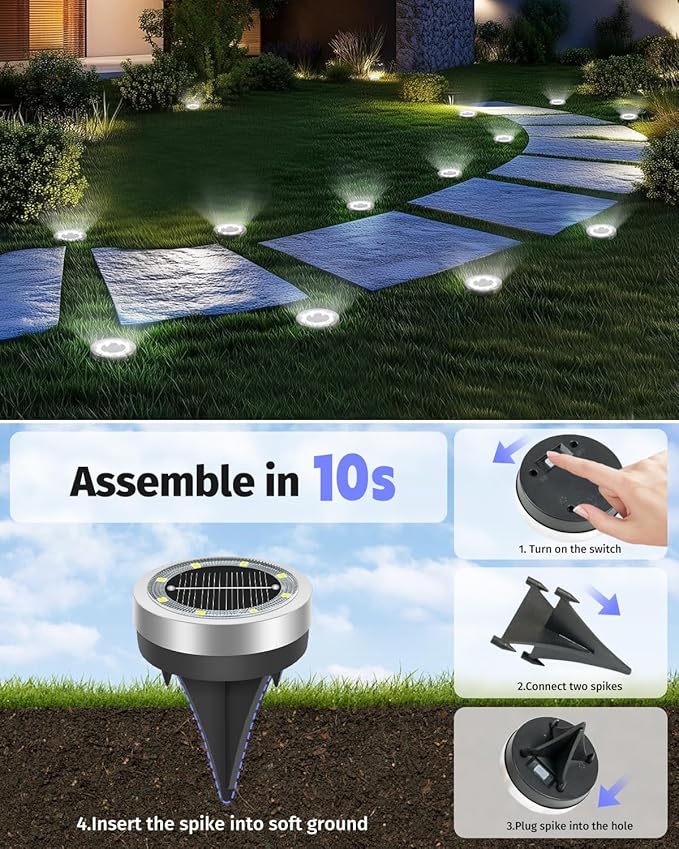 SenLuKit Mini Solar Ground Lights 16 Pack Outdoor IP65 Waterproof Solar Flat Garden Light Solor Powered Disc Pathway Lights for Outside Walkway Yard Landscape Patio Lawn Driveway-Cool White