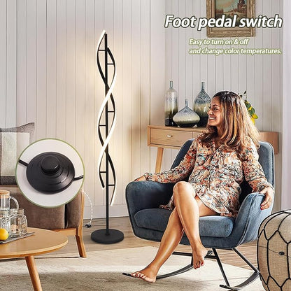 ADISUN 40W LED Floor Lamp Remote Control Dimmable Spiral Floor Lamp Indoor Tall Lamp Floor Lamps for Living Rooms Family Rooms Bedrooms Offices Lighting (Black)