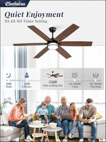 Fanbulous 60 Inch Ceiling Fans with Lights, Farmhouse Large Ceiling Fans with Remote, Black&Brown Modern Ceiling Fan with LED Light, Quiet DC Motor for Living Room, Bedroom, Kitchen, Indoor