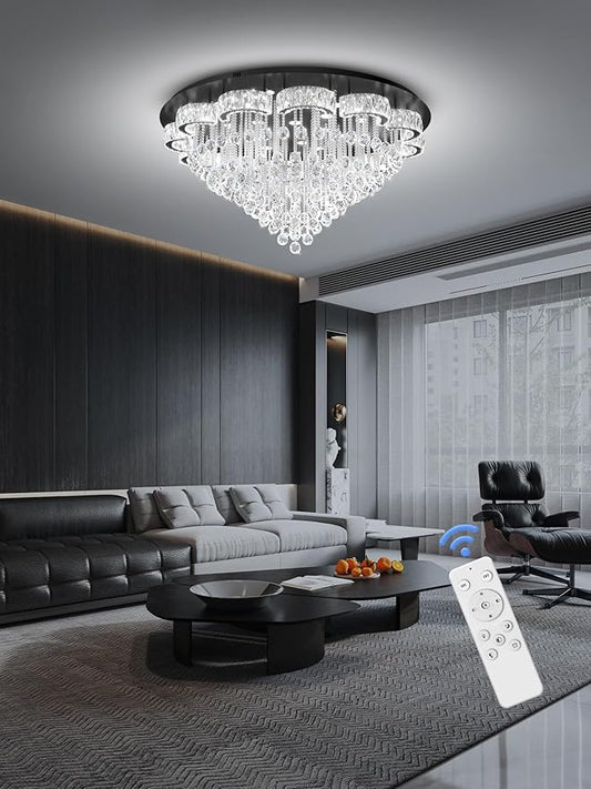 Flashing God 48inches Crystal Chanderliers for Living Room Entryway Modern Crystal Folwer Ceiling Light for Foyer Interior LED Dimmable Lighting 2700k 4500k 6000k