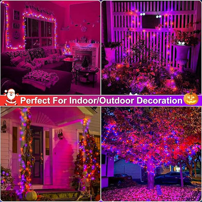 Orange and Purple String Lights, 66FT 200 LED Outdoor String Lights Waterproof with 8 Modes, Connectable Plug in Fairy Light for Outside Indoor Home Garden Patio Party Holiday Decorations