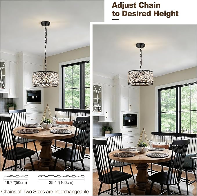 Black Crystal Chandelier, 3-Light Morden Dining Room Light Fixture,12.4" Small Round Semi Flush Mount Chandeliers for Kitchen Foryer Entryway Hallway Living Room Bedroom (ETL Listed)