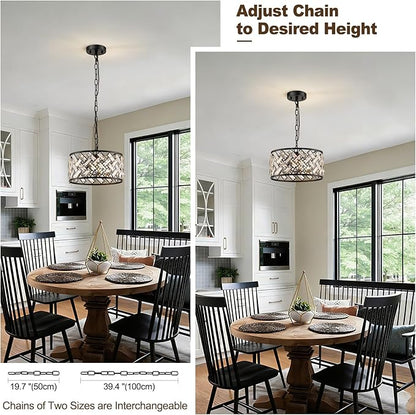 Black Crystal Chandelier, 3-Light Morden Dining Room Light Fixture,12.4" Small Round Semi Flush Mount Chandeliers for Kitchen Foryer Entryway Hallway Living Room Bedroom (ETL Listed)