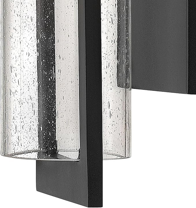 Hinkley Shelter Medium Outdoor Wall Mount Lantern, Minimalist Style, Dark Sky-Compliant, Solid Aluminum/Clear Seedy Glass, Black