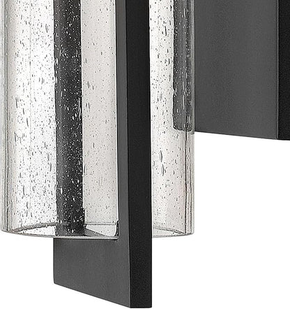 Hinkley Shelter Medium Outdoor Wall Mount Lantern, Minimalist Style, Dark Sky-Compliant, Solid Aluminum/Clear Seedy Glass, Black
