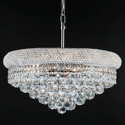 Crystal Chandeliers for Dining Room Light Fixtures Over Table, Empire Style k9 Crystal Chandelier for Bedroom, 9 Lights Chrome Luxury Lighting Fixtures for Living Room Kitchen lsland Entryway D22 Inch
