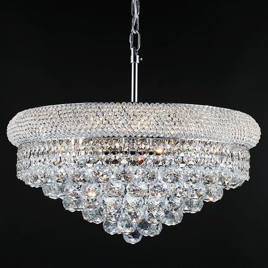 Crystal Chandeliers for Dining Room Light Fixtures Over Table, Empire Style k9 Crystal Chandelier for Bedroom, 9 Lights Chrome Luxury Lighting Fixtures for Living Room Kitchen lsland Entryway D22 Inch