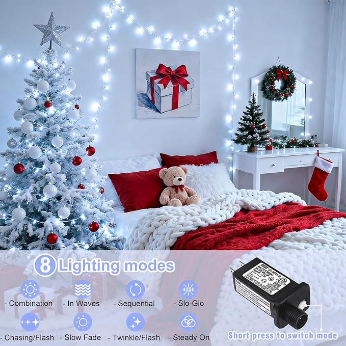 165FT 500 LED Outdoor String Lights, Plug in Christmas Lights Indoor Waterproof, 8 Modes Clear Wire Twinkle Fairy Lights for House Bedroom Patio Garden Party Holiday Decorations, White