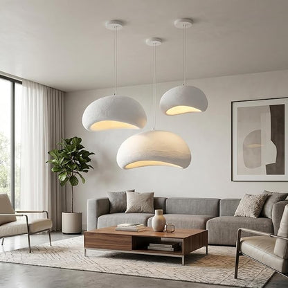 JAYMP 80cm Wabi Sabi Pendant Light for Living Room Hallway Restaurant Modern Hanging Lamp E26 Base Japanese Style Bird Nest Shape Lighting Fixture, 1 Pack (Matte White,B Shape, 80cm/31.5in)
