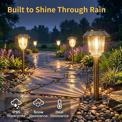 XMCOSY+ Solar Pathway Lights Outdoor - 4 Pack Auto On/Off 10-40 LM Dimmable Waterproof Outdoor Solar Lights for Yard Pathway Garden Driveway Walkway (Bronze)