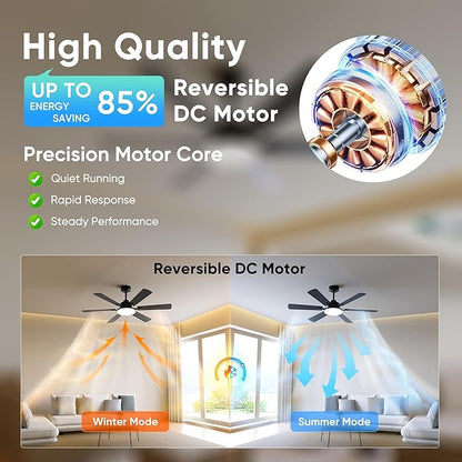 52 Inch Ceiling Fans with Lights, Upgraded 6 Blade Design, Remote Control, Ultra Quiet Reversible DC Motor, 6 Speeds, 3CCT Dimmable LED, Memory Function, Double Sided Blade for Bedroom Livingroom