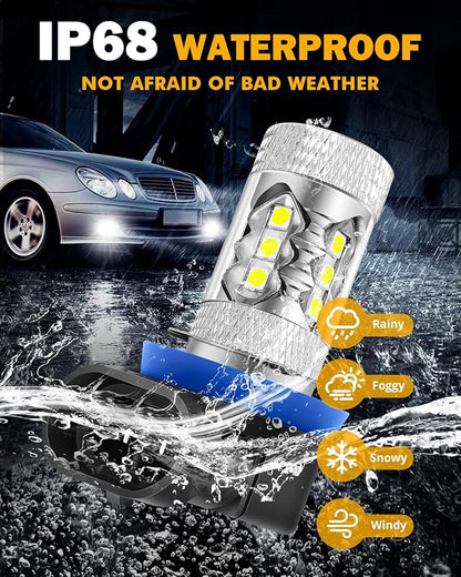 Auxbeam H11 Fog Light Bulbs, 8000LM 6500K Bright White 400% Brightness H8 H9 Fog Lights Replacement,1:1 Size, Plug-N-Play, Pack of 2