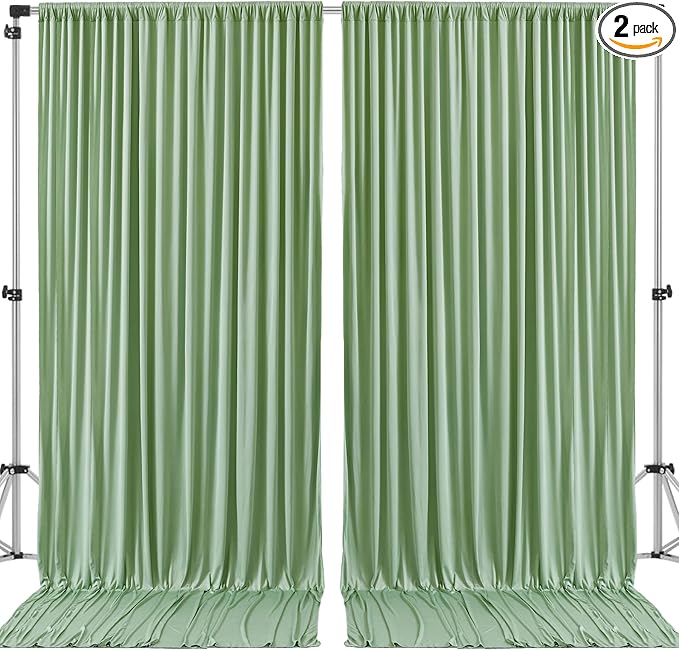 10x10ft Sage Green Backdrop Curtain for Wedding Parties Wrinkle Free Fabric Sage Green Drapes Backdrop Decoration for Baby Shower Birthday Photography Decoration 2 Panels, 5ft x 10ft