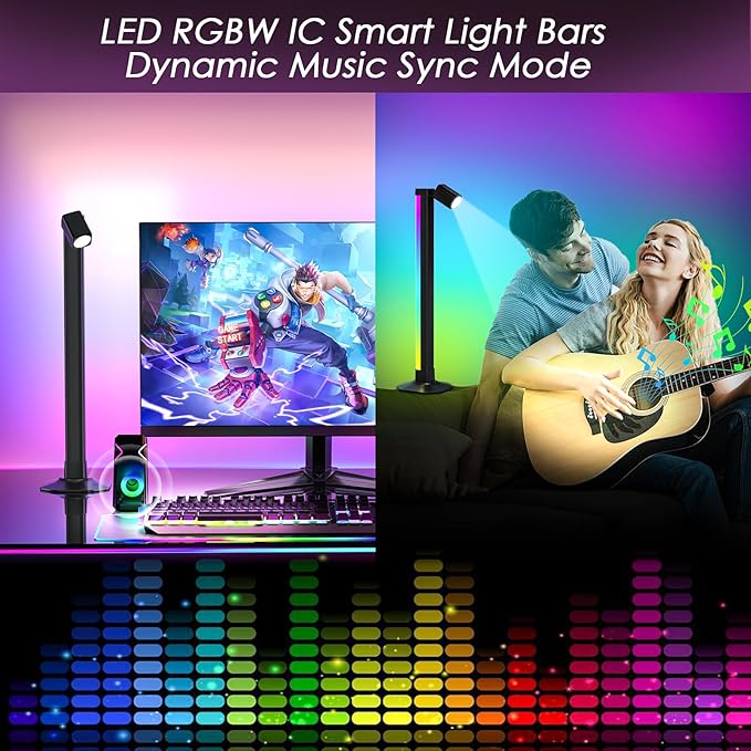 Smart Light Bar with Swivel Lamp, RGB LED Light Bar for Room, RGB & IC Ambient Backlight with 16 Million Colors, 213 Preset & 8 Scene Modes, Dynamic Music Sync, 3 Modes Control, for Gaming, Reading