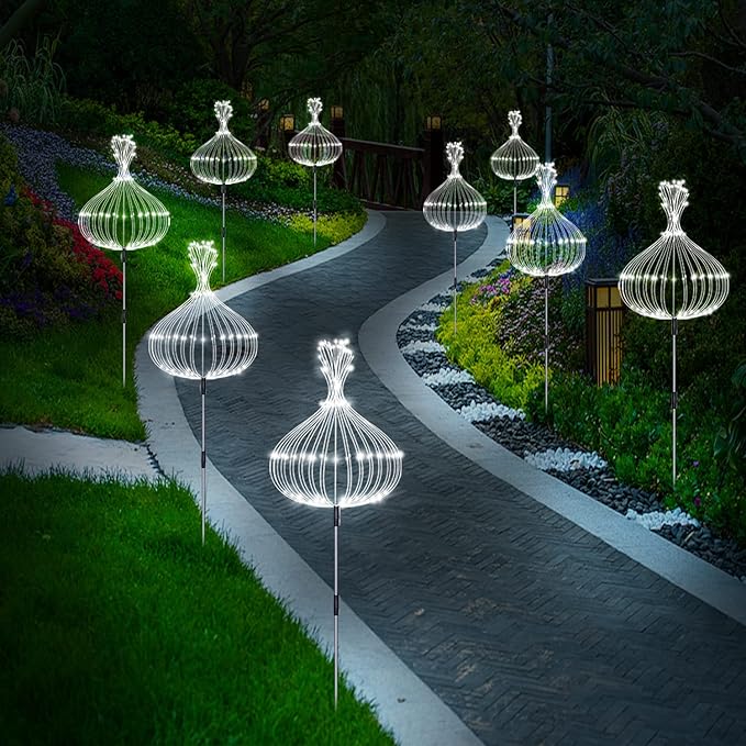 Maleyt 6 Pack Solar Garden Lights, Firework Lights, Decorative, 8 Lighting Modes with Remote 120 LED Twinkling Waterproof Landscape Outdoor Decor, for Pathway Backyard Walkway Patio (White)