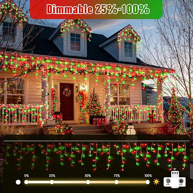 JMEXSUSS 400 LED Red and Green Icicle Lights Outdoor, 38.8ft Christmas Icicle Lights Plug in, Hanging Outdoor Indoor for Christmas House Party Holiday Decorations