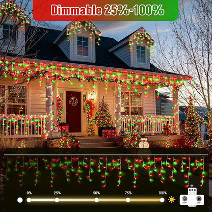 JMEXSUSS 400 LED Red and Green Icicle Lights Outdoor, 38.8ft Christmas Icicle Lights Plug in, Hanging Outdoor Indoor for Christmas House Party Holiday Decorations