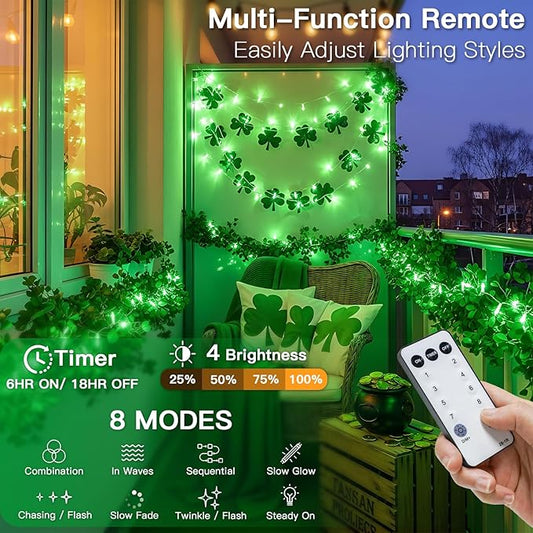 suddus Connectable Green Chirstmas Lights Outdoor with Remote, 66ft 200 LED String Lights Plug in Waterproof, Dimmable Clear Wire Fairy Lights for Xmas Tree,Halloween,Garden,Porch,Party,Dorm Decor