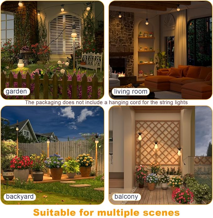 LED Grow Light Bulbs with E26 Base, 45W Durable 12 ft String Grow Lights, Waterproof Hanging Full Spectrum A25 Plant Lighting for Seeds, Flowers, Succulents, Indoor & Outdoor Use (3 Lights)
