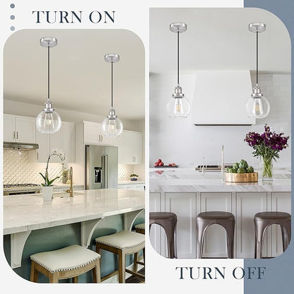 Bagood Brand 6 inch Mid Century Modern Globe Pendant Light, Brushed Nickel Finish, Clear Glass, Kitchen Island Lighting, Includes Bulb, Adjustable Cord, Monopoint with Canopy