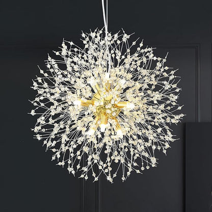 Modern Firework Gold Crystal Chandeliers,Sputnik Dandelion Chandelier Light Fixture Pendant Lighting for Dining Room,Living Room,Bedroom,Kitchen,Restaurant- 9 Lights